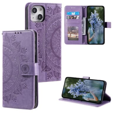 SKALO iPhone 15 Mandala Flip Cover - Lilla