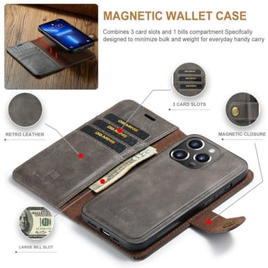 DG MING iPhone 15 Pro 2-i-1 Magnet Pungetui - Grå