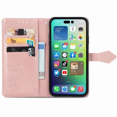SKALO iPhone 14 Mandala Flip Cover - Rosa guld