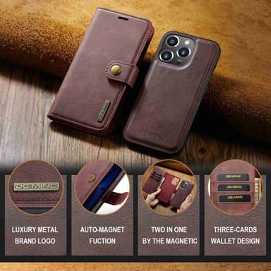 DG MING iPhone 14 Pro 2-i-1 Magnet Pungetui - Rød