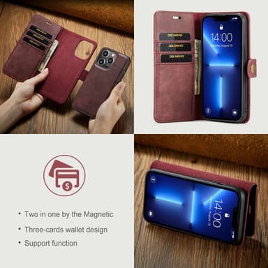 DG MING iPhone 14 Pro 2-i-1 Magnet Pungetui - Rød