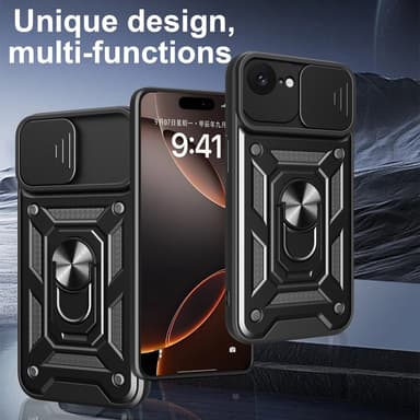 SKALO iPhone 16e Armor Metallring Kameraslider Cover - Rød