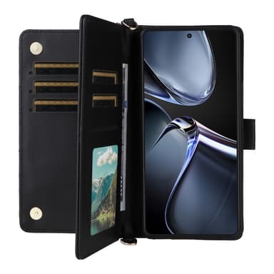 SKALO Asus Zenfone 12 Ultra 5G PU-læder Big Wallet Axelrem Flip Cover - Sort