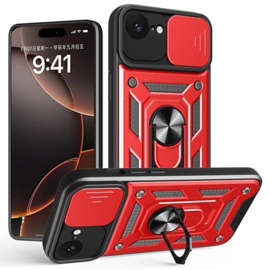 SKALO iPhone 16e Armor Metallring Kameraslider Cover - Rød