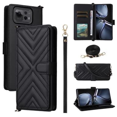 SKALO Asus Zenfone 12 Ultra 5G PU-læder Big Wallet Axelrem Flip Cover - Sort