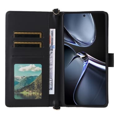 SKALO Asus Zenfone 12 Ultra 5G PU-læder Big Wallet Axelrem Flip Cover - Sort