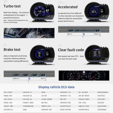 Bil HUD Speedometer OBD2+GPS-måler med overhastighed, omdrejningsalarm