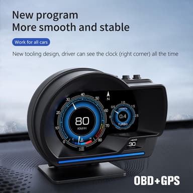 Bil HUD Speedometer OBD2+GPS-måler med overhastighed, omdrejningsalarm