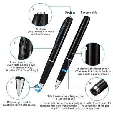 Skjult kamera Pen 1080P HD spionkamera video for sikkerhed