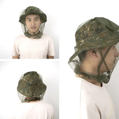 Camouflage bøttehat Kasket med myggenet campingfiskeri - Khaki