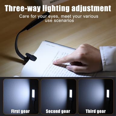 Genopladeligt læselys læselampe Clip On LED Book Light - Sort