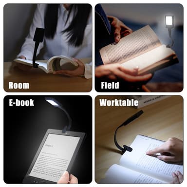 Genopladeligt læselys læselampe Clip On LED Book Light - Sort