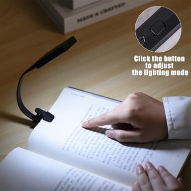 Genopladeligt læselys læselampe Clip On LED Book Light - Sort
