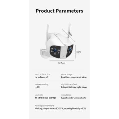 Kamera Udendørs Overvågning Panorama Bevægelsesdetektor Night Vision