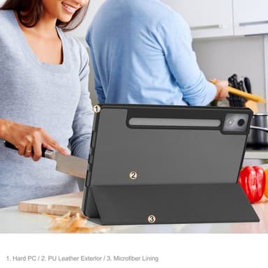 Til Lenovo Idea Tab Pro Case Tri-Fold Stand Cover med Pen Holder - Grå