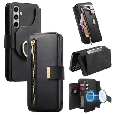 SKALO Samsung A26 5G 2-in-1 Magnet PU-Læder Ring Flip Cover - Sort