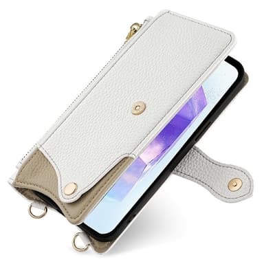 SKALO Samsung A36 5G Litchi Makeup Mirror Chain Flip Cover - Hvid