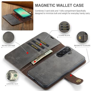 DG MING Samsung A26 5G 2-i-1 Magnet Flip Cover - Grå