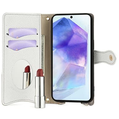 SKALO Samsung A36 5G Litchi Makeup Mirror Chain Flip Cover - Hvid