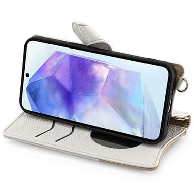 SKALO Samsung A36 5G Litchi Makeup Mirror Chain Flip Cover - Hvid