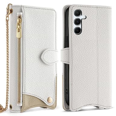SKALO Samsung A36 5G Litchi Makeup Mirror Chain Flip Cover - Hvid