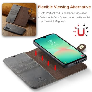 DG MING Samsung A26 5G 2-i-1 Magnet Flip Cover - Grå