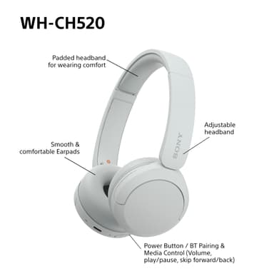 Sony WH-CH520 trådløse on-ear høretelefoner (hvid)