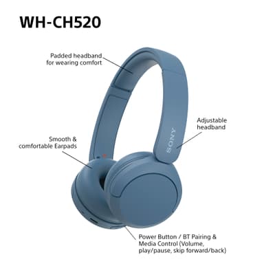 Sony WH-CH520 trådløse on-ear høretelefoner (blå)