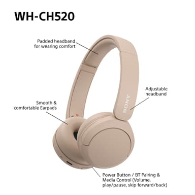 Sony WH-CH520 trådløse on-ear høretelefoner (beige)