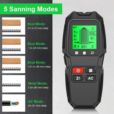 5 i 1 LCD Wall Stud Finder Edge Center Træstrøm Metal AC Live Wire Detektor