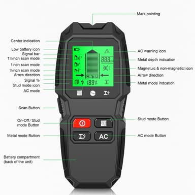 5 i 1 LCD Wall Stud Finder Edge Center Træstrøm Metal AC Live Wire Detektor