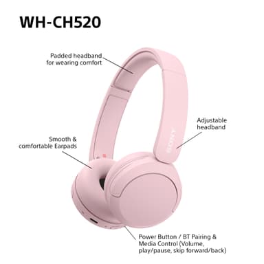 Sony WH-CH520 trådløse on-ear høretelefoner (pink)