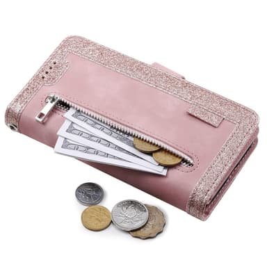 Til Xiaomi Redmi 14C Etui med Lynlåslomme og 9 Kortlommer – RoseGold