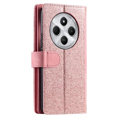 Til Xiaomi Redmi 14C Etui med Lynlåslomme og 9 Kortlommer – RoseGold