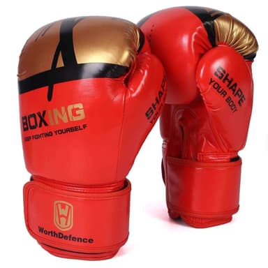 WOSWEIR 1 par 12 oz boksehandsker Kickboxing træning for voksne - Rød/guld
