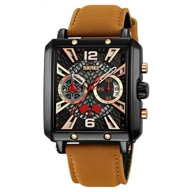 SKMEI Armbåndsur Til Mænd Læderrem Firkantet Quartz Ur - Brun+Sort