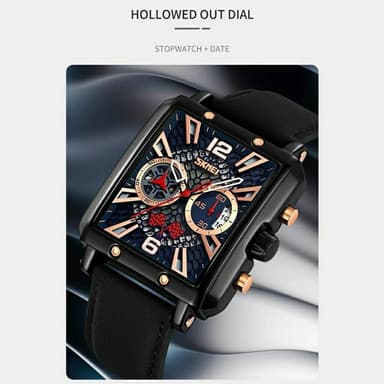 SKMEI Armbåndsur Til Mænd Læderrem Firkantet Quartz Ur - Brun+Sort