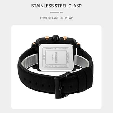SKMEI Armbåndsur Til Mænd Læderrem Firkantet Quartz Ur - Brun+Sort