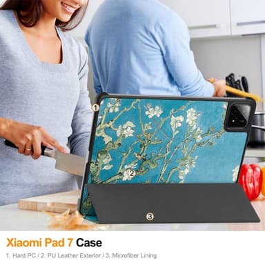 Slim Fit Cover Case til Xiaomi Pad 7 Auto Wake / Sleep - Apricot Blossom
