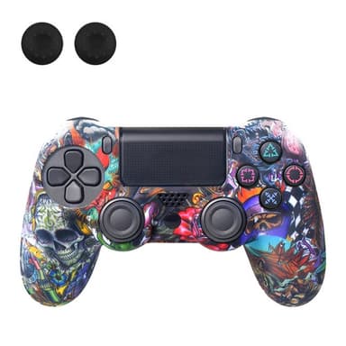 Etui til Sony PlayStation 4 Pro Slim PS4 Anti-Slip Silikone Skin Cover - Flower Skull