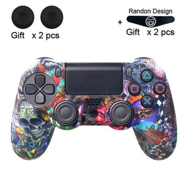 Etui til Sony PlayStation 4 Pro Slim PS4 Anti-Slip Silikone Skin Cover - Flower Skull