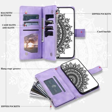 Til Samsung Galaxy A56 tegnebogscover Cover Shell Mandala Blomstermønster - Lilla