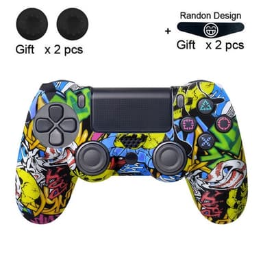 Etui til Sony PlayStation 4 Pro Slim PS4 Anti-Slip Silikone Skin Cover - Skull Graffiti