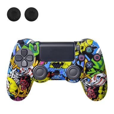 Etui til Sony PlayStation 4 Pro Slim PS4 Anti-Slip Silikone Skin Cover - Skull Graffiti