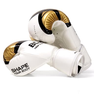WOSWEIR 1 par 12 oz boksehandsker Kickboxing træning for voksne - Hvid/guld