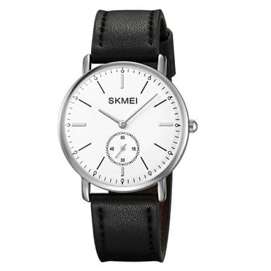 SKMEI Armbåndsur Ur Læderrem Rundt Quartz Ur - Sølv