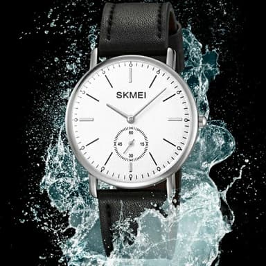 SKMEI Armbåndsur Ur Læderrem Rundt Quartz Ur - Sølv