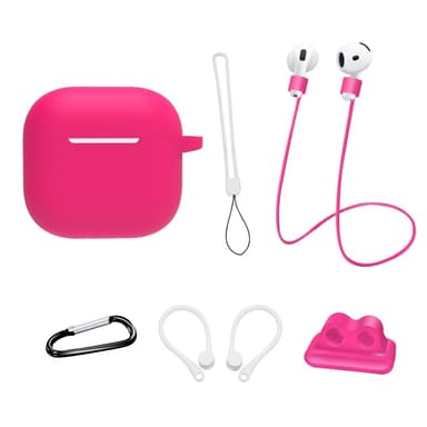 Til AirPods 4 6 i 1 Tilbehør Taske Stropholder Ørekroge Halsrem Nøglering - Rose