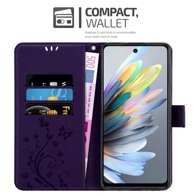 ZTE Blade A75 4G Pungetui Cover Blomster (Lilla)
