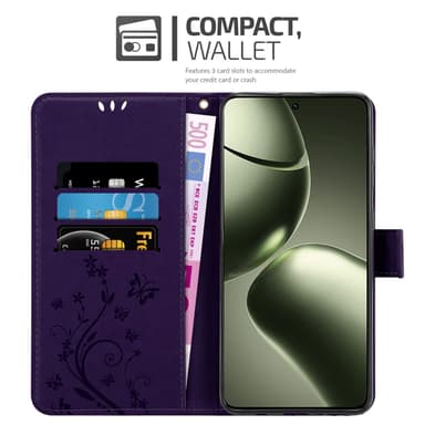 Xiaomi 14T Pungetui Cover Blomster (Lilla)